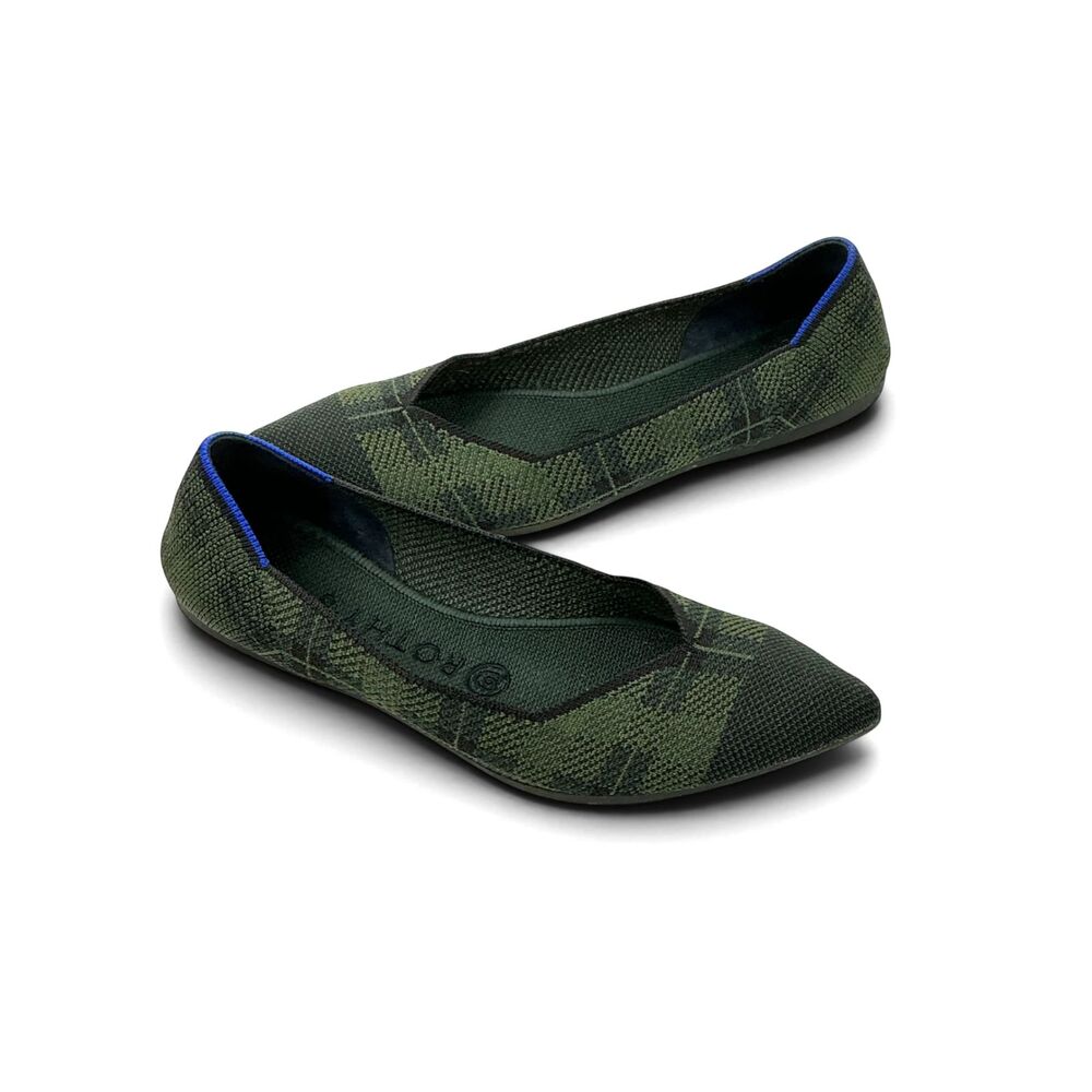 Rothy's Womens Green Tartan Plaid Check Pointed Toe Flats Size 8 Cap Toe RETIRED